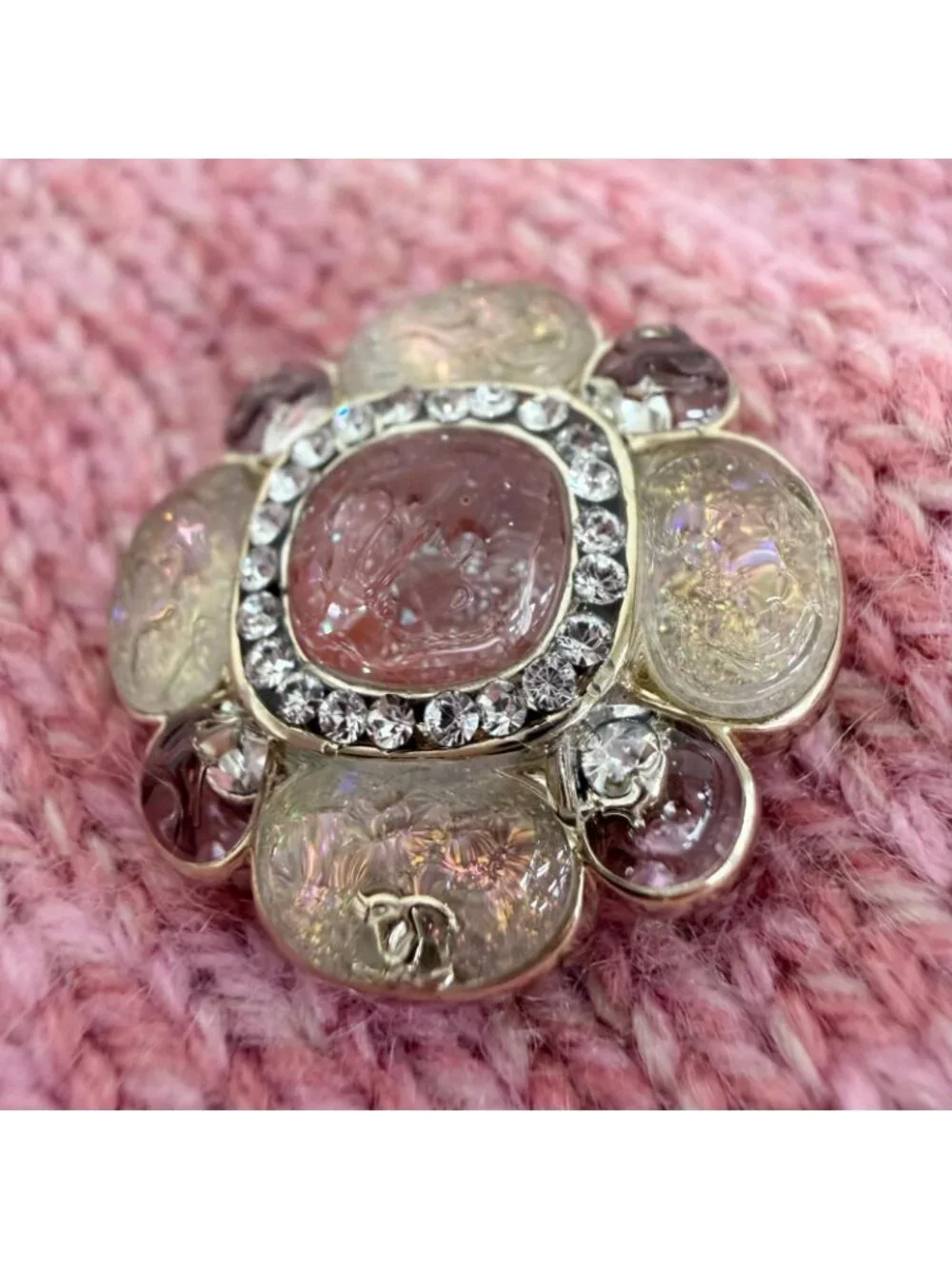 Chanel Cashmere 98% Gripoix Style Camellia Button Cardigan Pink 40